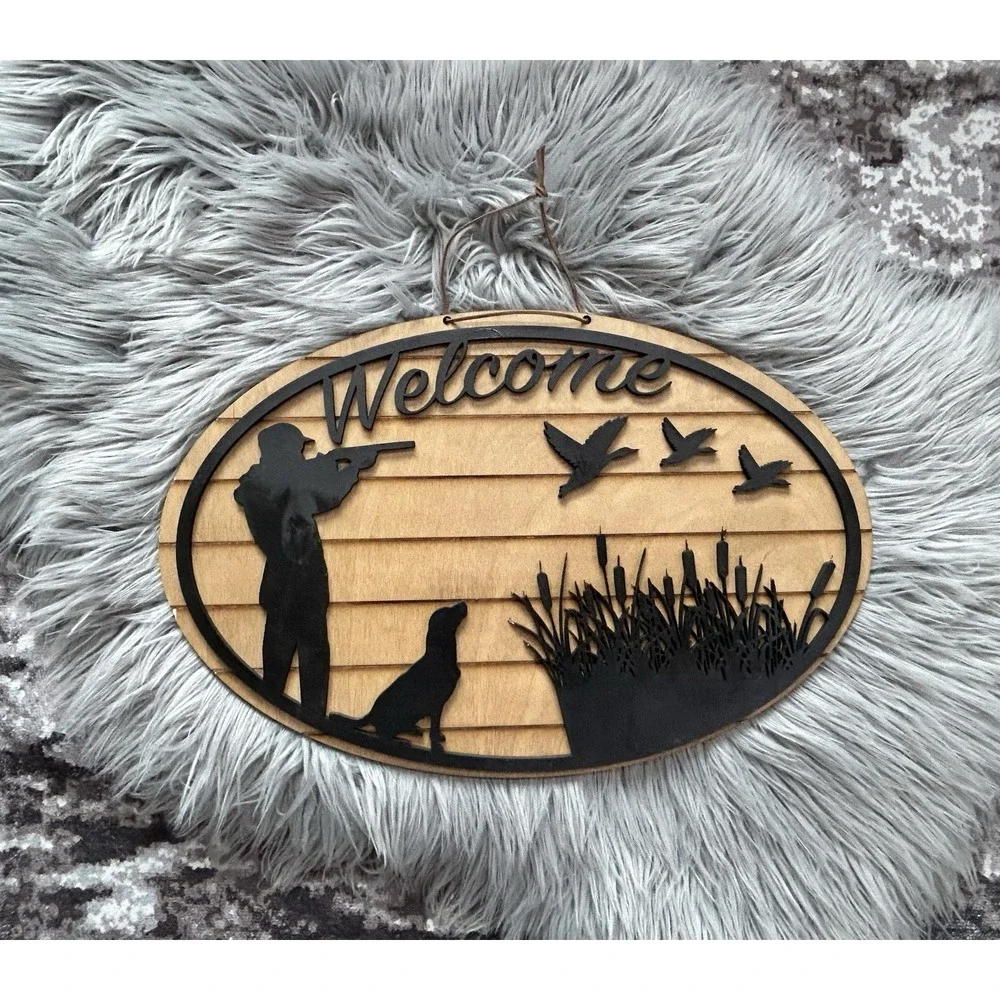 Wooden Hunting Themed Hanging WELCOME Sign -Lazer Engraved 18